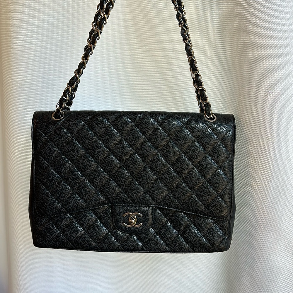 Chanel Classic Quilted Caviar Single Flap Bag in Black Maxi